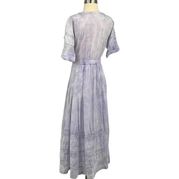 LoveShackFancy Edie Lilac Violet Cotton Midi Dress Size XS Short Sleeve - Picture 7 of 16